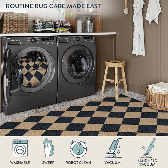 Lahome Colette Checkered Easy Jute Kitchen Rug, 2x3 Front Door Mat Non Slip - Image 4