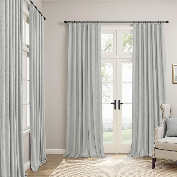 Pitalk 63 Inch Length Curtains for Living Room Black Out 2 Panel Faux Linen - Image 2