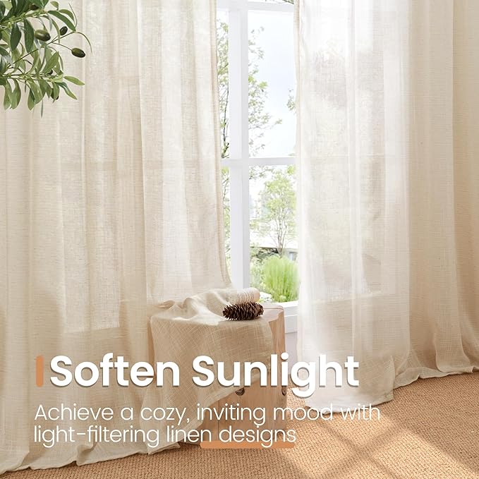 BGment 63 Inches Long Burlap Linen Semi Sheer Curtains - Image 4