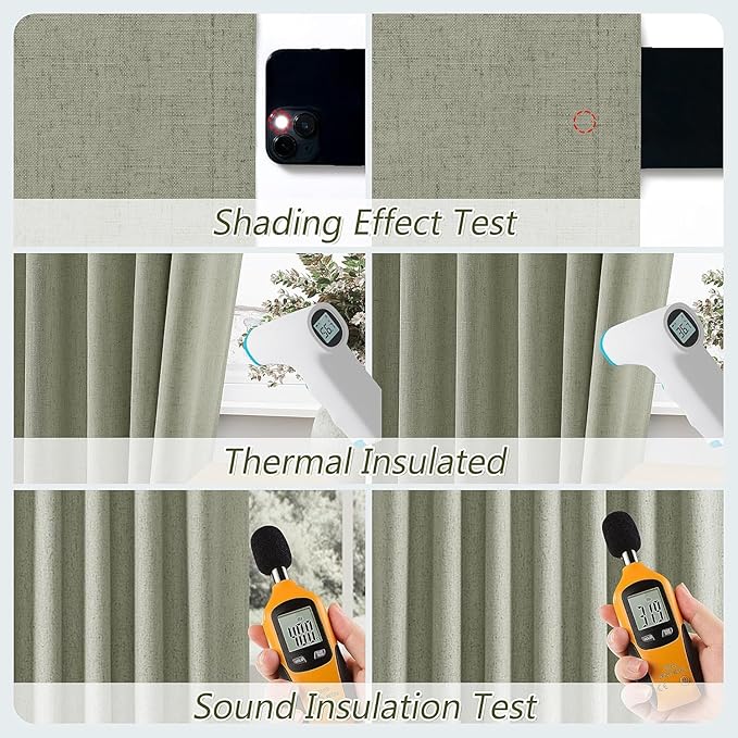 Guken 100% Blackout Linen Curtains 110 Inch Wide by 52 Inch 2 Panels Set - Image 5