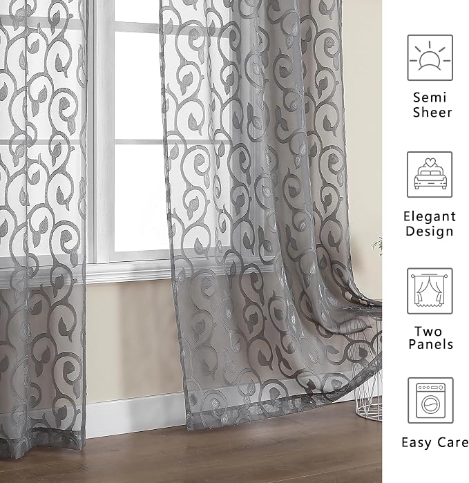 OWENIE Furman Sheer Curtains 45 Inch Long 2 Panels Set, Airy Jacquard Clip - Image 6
