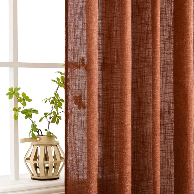 MIULEE Burnt Orange Linen Curtains 90 Inch Long - Image 5