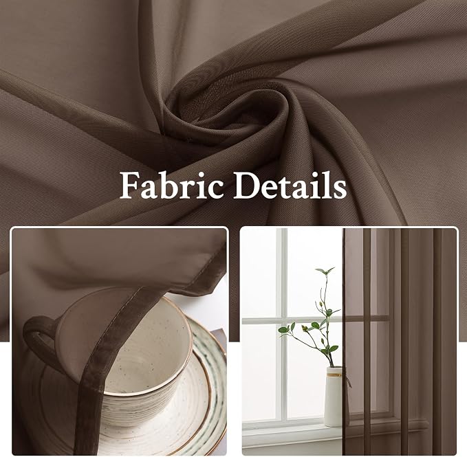 MIULEE Short Chocolate Brown Sheer Curtains 54 Inches Long, Light Filtering - Image 3