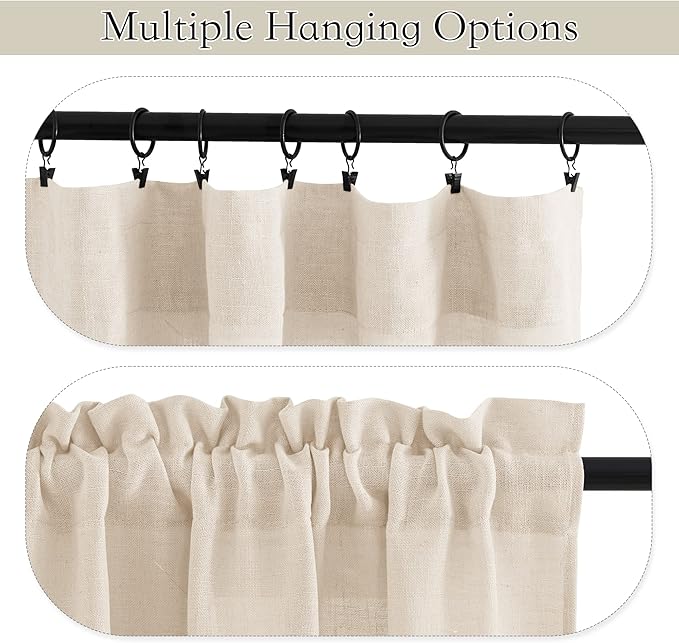RYB HOME Bathroom Curtains Over Sink 36 inches Length, Linen Blend Semi Sheer - Image 5