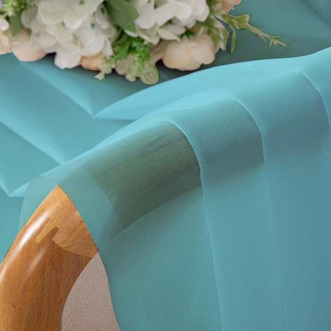 Chyhomenyc Aqua Sheer Curtains 96 inches Long 2 Panels, Light Filtering Soft - Image 2