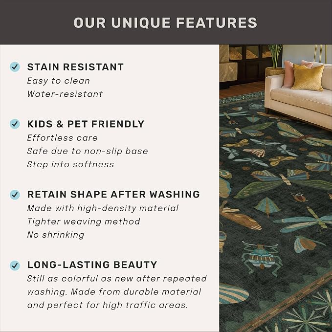 Dark Green Rug for Entryway Indoor- 3x6 Large Washable Kitchen Rug, Non Slip - Image 7