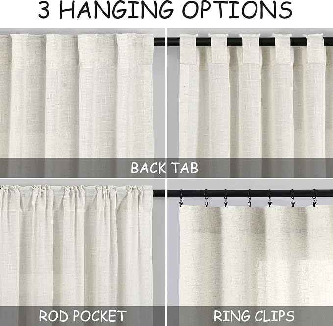 Nanspring Cream Extra Wide Linen Curtains - Image 3