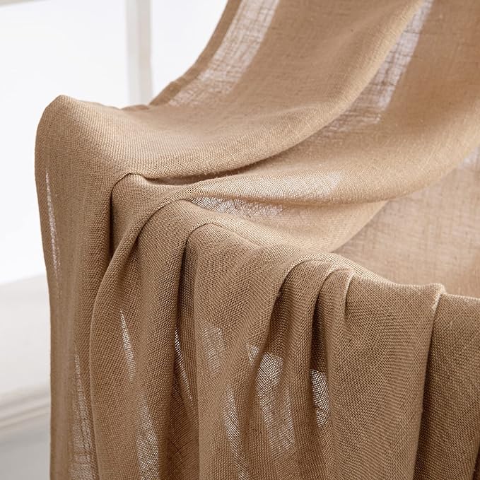 MIULEE Light Brown Linen Curtains 54 Inch Length 2 Panels - Image 6