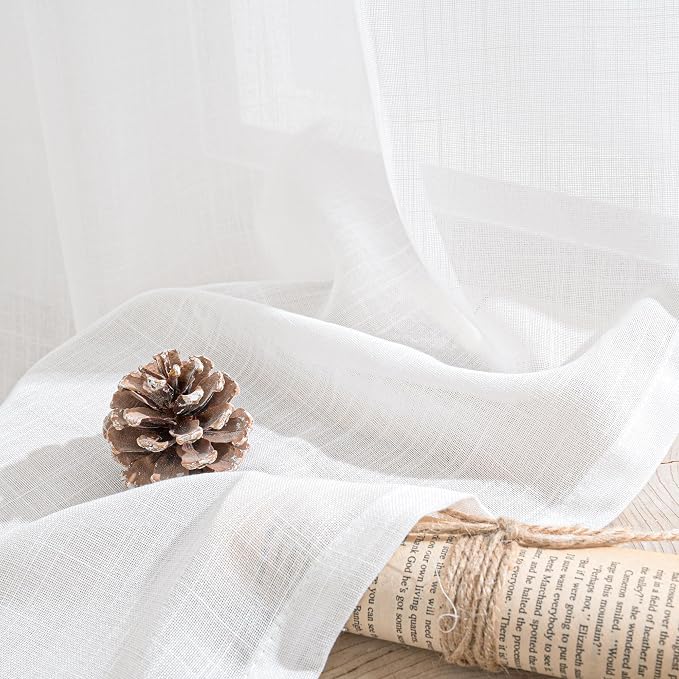 BGment White Linen Semi Sheer Curtains 36 Inch Length - Image 7