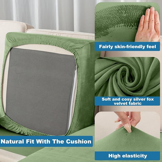 Couch Cover Stretch Velvet Sofa Cushion Cover 3-Piece - Image 5