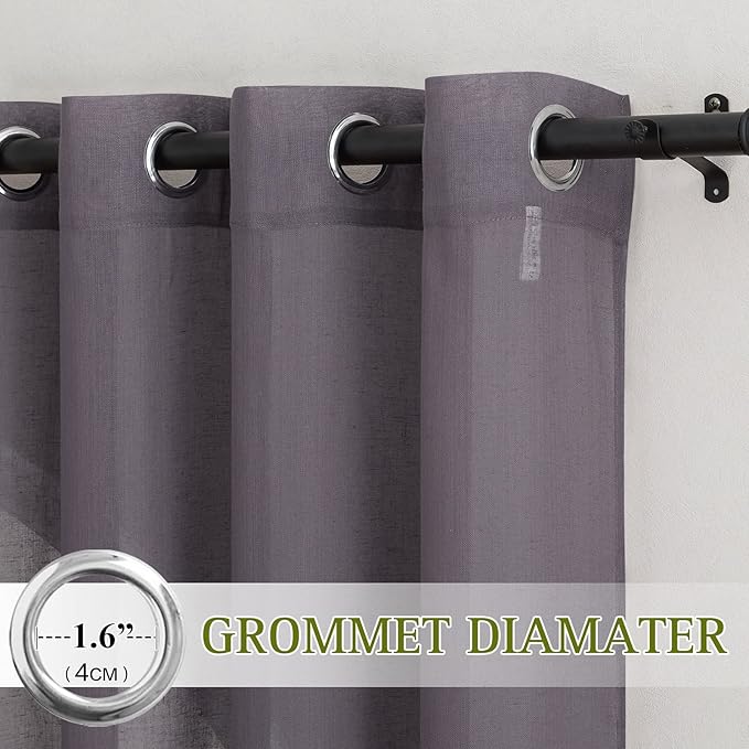 NICETOWN Linen Curtains for Bedroom, Grommet Semi Sheer Privacy - Image 3