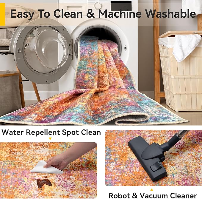 Washable Area Rugs 10'x14 Non-Slip Modern Abstract Soft - Image 5