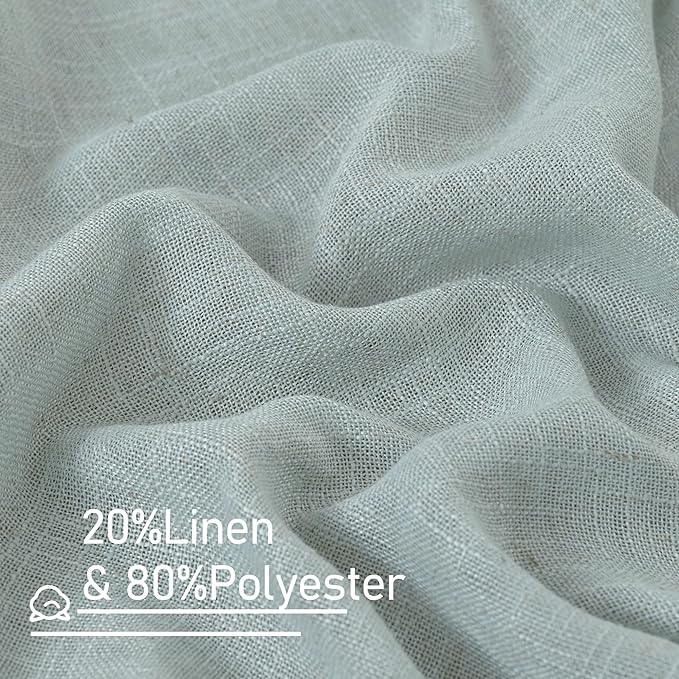 LAMIT Semi Sheer Linen Curtains 48 Inch Length, Light Filtering Panels Back Tab - Image 2