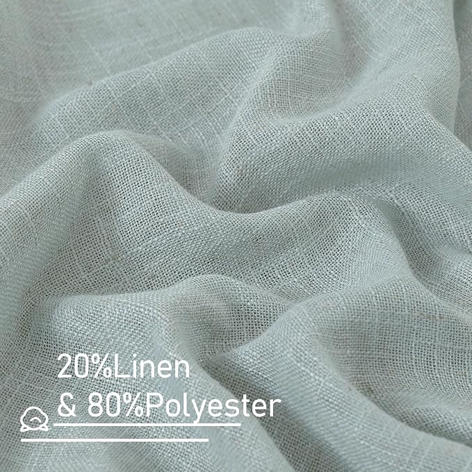 LAMIT Greyish Blue Linen Boho Curtains 80 inch Length 2 Panels, Light Filtering - Image 3
