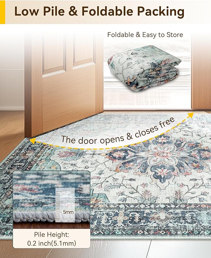 Area Rugs 3'x5' Washable Non-Slip, Floral Vintage Distress Print Pattern - Image 7