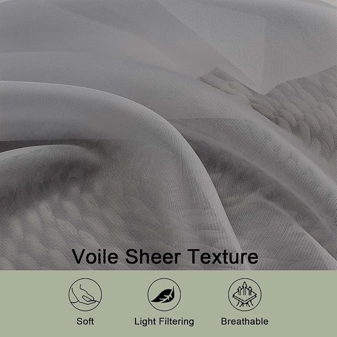 OWENIE Grey Sheer Curtains 72 Inches Long 2 Panels Set, Transparent Voile Sheer - Image 5