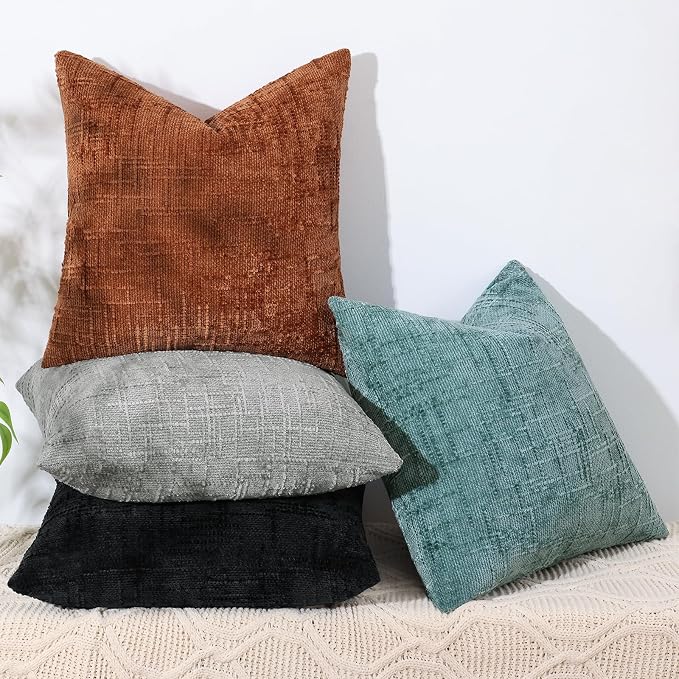 decorUhome Neutral Grey Chenille Euro Sham Throw Pillow Covers 24x24 Set of 2 - Image 7