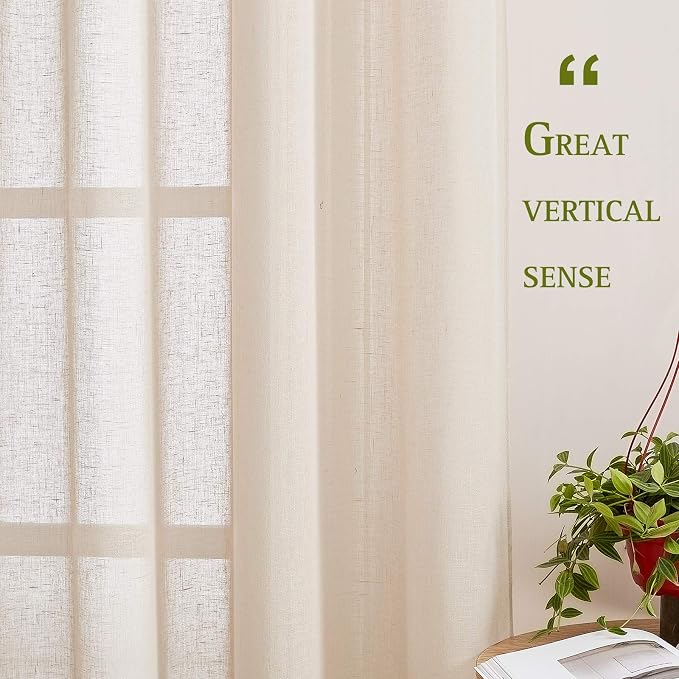 NICETOWN Semi Sheer Beige Curtains 84 inches Long, Grommet Linen Weave Vertical - Image 3