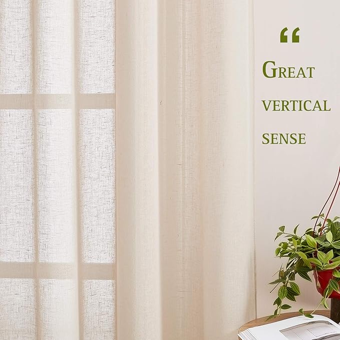 NICETOWN Semi Sheer Beige Curtains 84 inches Long, Grommet Retro Linen Curtains - Image 5