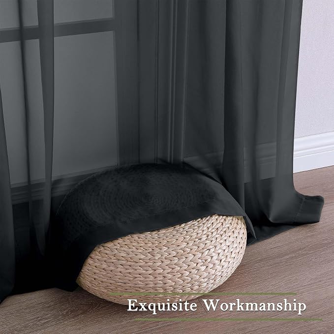 Lecloud Black Sheer Curtains 84 Inches Long 2 Panels, Balance Light & Privacy - Image 9