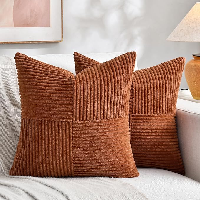 Fancy Homi 2 Packs Rust Boho Decorative Throw Pillow Covers 18x18 Inch by Fancy+Homi