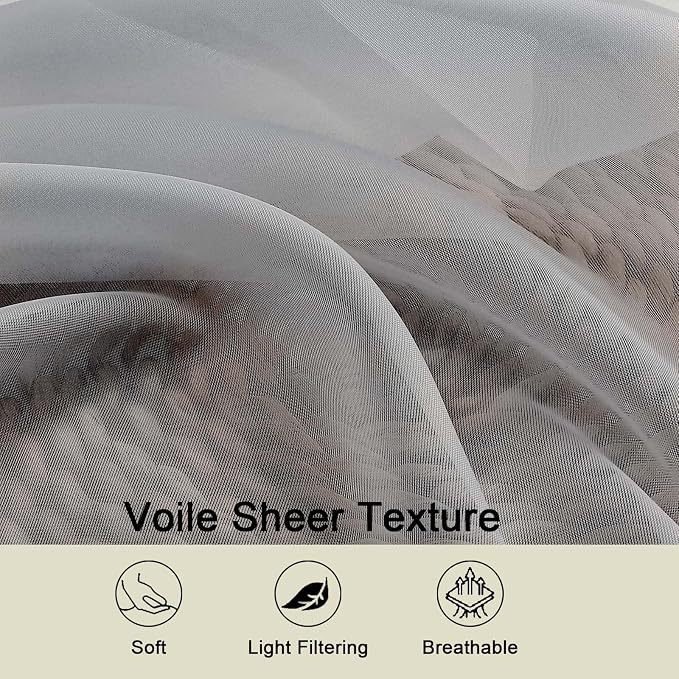 Light Grey Sheer Curtains 84 Inches Long 2 Panels, Soft Light Filtering Curtains - Image 3