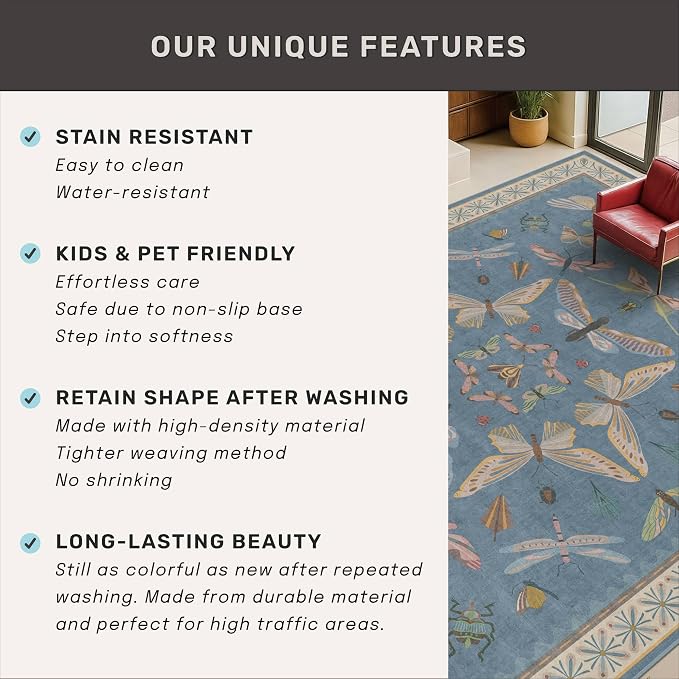 Hazo Haus Washable Blue Rugs for Bedroom Bedside - Image 7