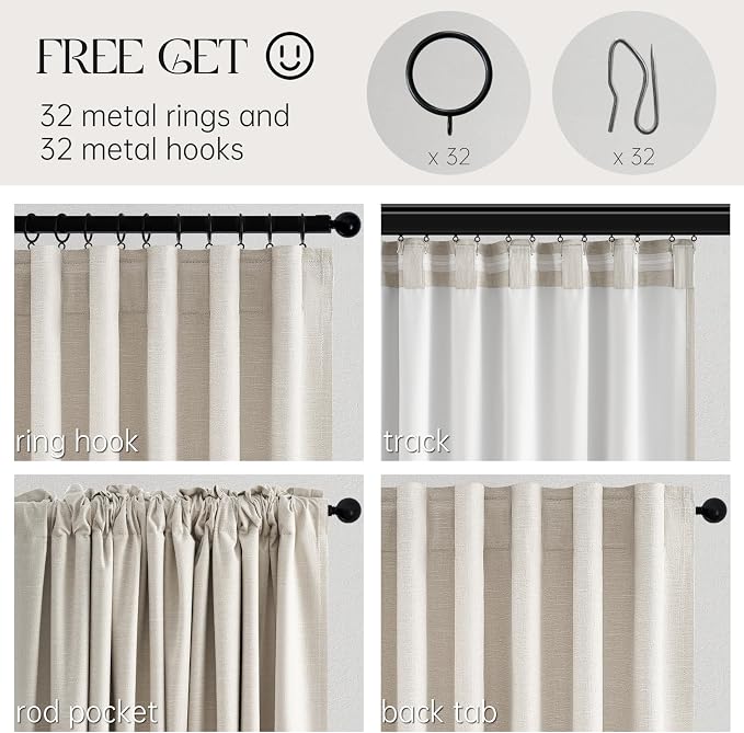 Topfinel 120 Inches Long Extra Long Pinch Pleat Faux Linen Curtains - Image 5