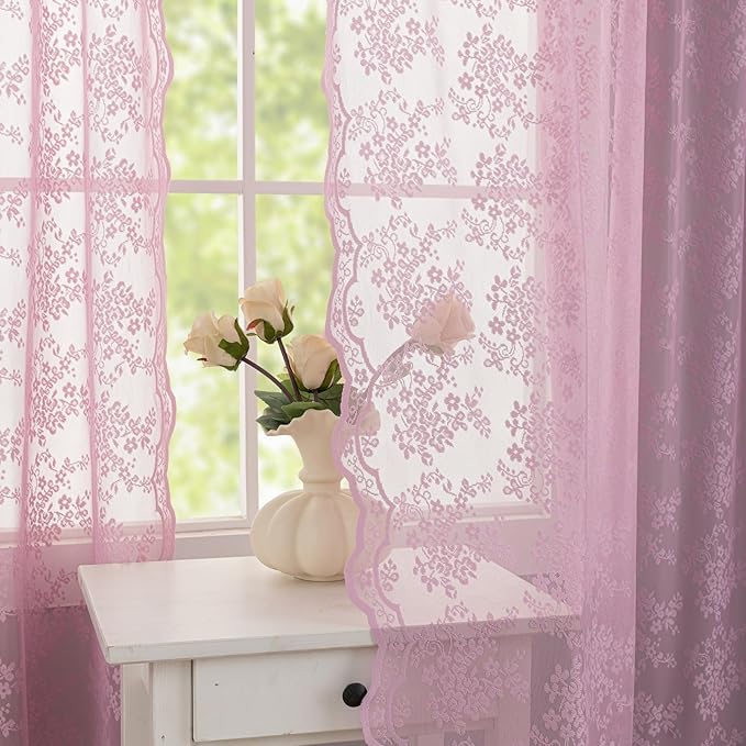 YJ YANJUN Vintage Lace Curtains 72 Inches Long-Victorian Floral Pattern Lalic - Image 5