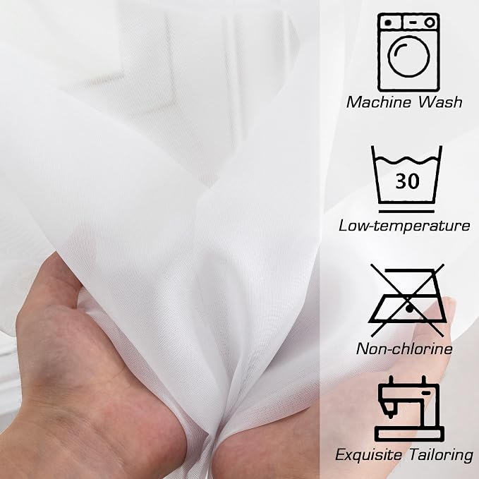 Simplebrand White Short Sheer Kitchen Cafe Curtains 36-42 Inch, Tier Rod Pocket - Image 7