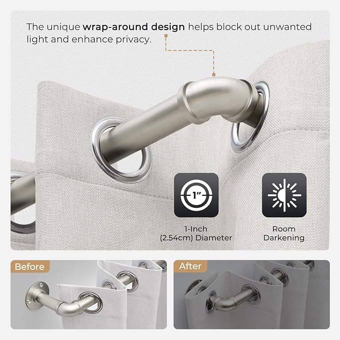 Zeerobee Curtain Rods for Windows 66 to 120, 1 Inch Industrial Wrap Around - Image 3