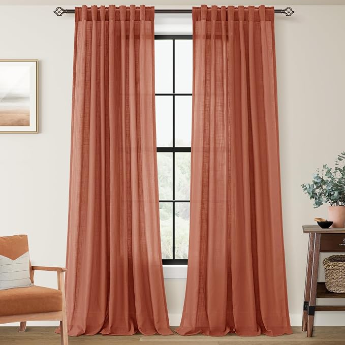 132 inch Linen Terracotta Curtains 2 Panels by Jolilight