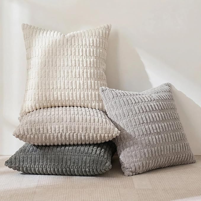 Fancy Homi Set of 4 Grey and White Decorative Throw Pillow Covers 16x16 Inch - Image 3