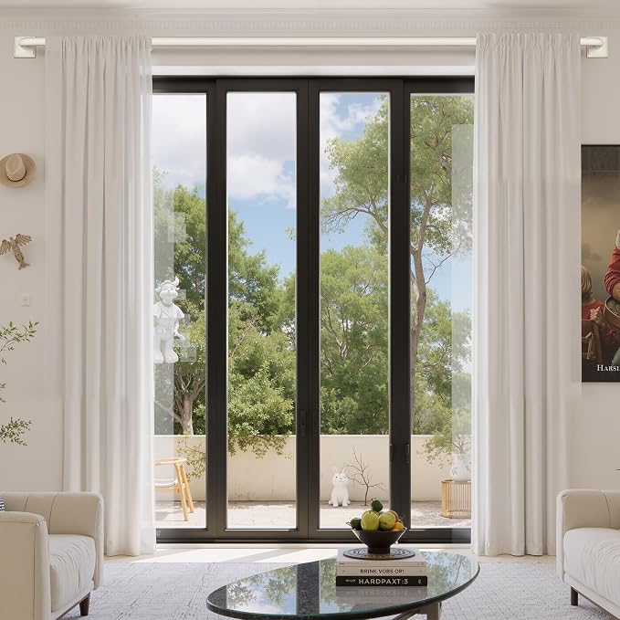 Beige White Curtain Rods for Windows 48-90Inch Heavy Duty Wrap Around Blackout - Image 2