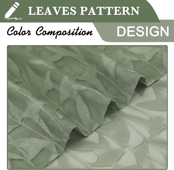 Lecloud Leia Sage Green Sheer Curtains 78 Inches Long 2 Panels, Privacy Airy - Image 7