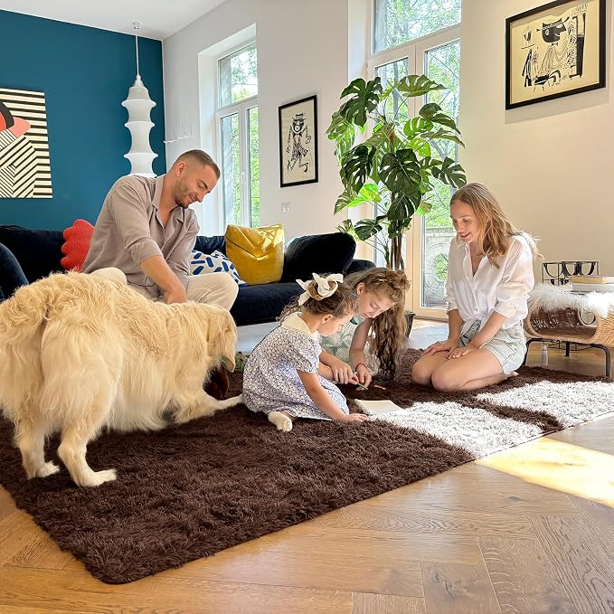 OLANLY 4x4 Machine Washable Accent Rug, Soft Fluffy Shaggy Area Rug - Image 7
