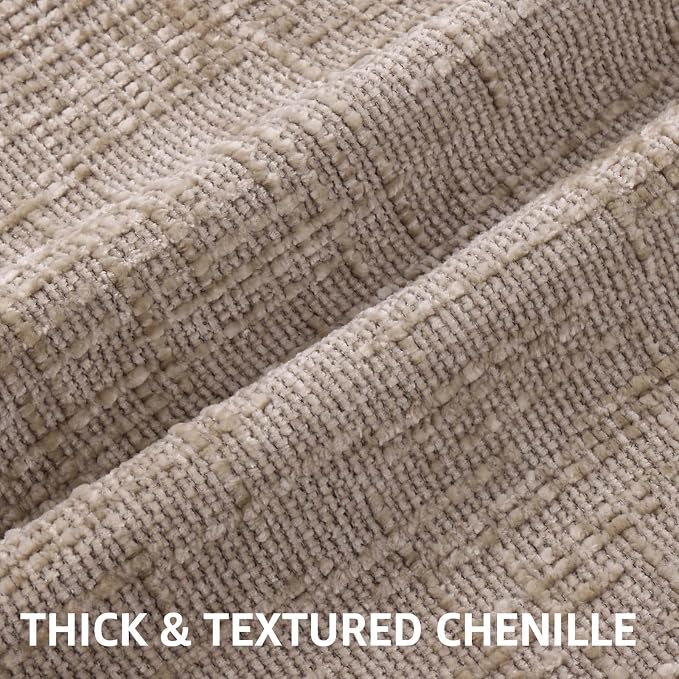 decorUhome Oatmeal Chenille Euro Sham Throw Pillow Covers 22x22 Set of 2 - Image 2