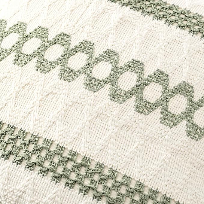MIULEE Set of 2 Sage Green Boho Decorative Pillow Covers 18x18 Inch Farmhouse - Image 4