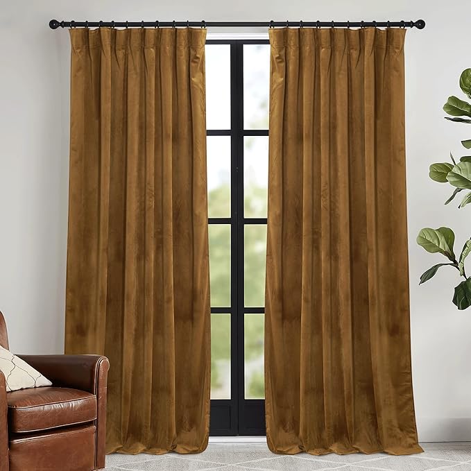 RYB HOME Gold Brown Velvet Curtains 102 inches by RYBHOME