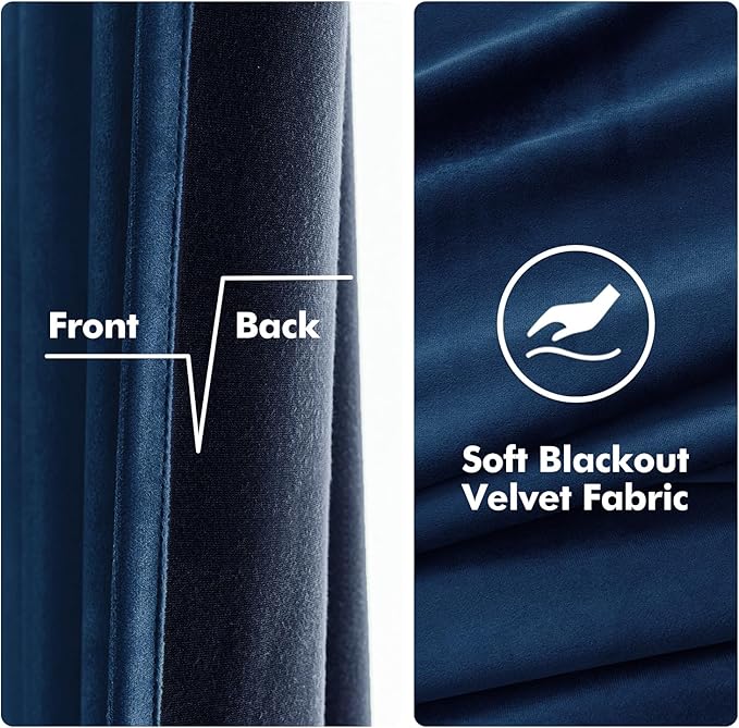 MIULEE Velvet Curtains Navy Blue Elegant Grommet Curtains Thermal Insulated - Image 3