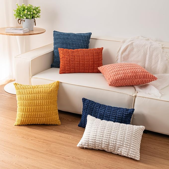 Pack of 2 Corduroy Decorative Throw Pillow Covers 16x16 Inch Soft Striped - Image 6