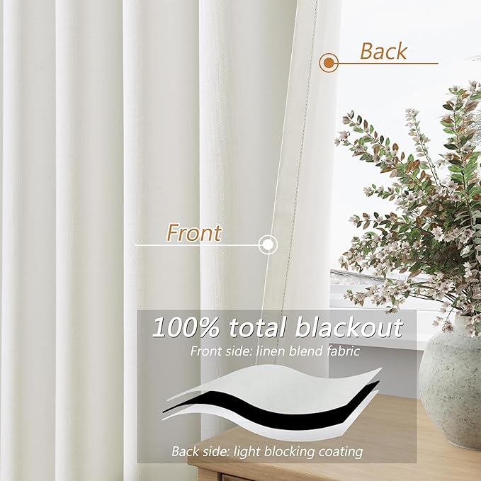Guken 100% Blackout Linen Curtains 42 Inch Wide by 96 Inch 2 Panels Set - Image 4
