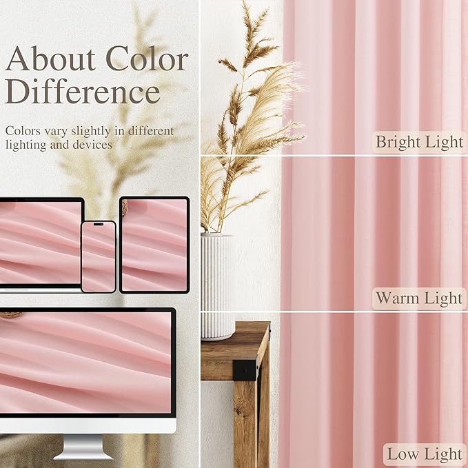 Nanspring Pink Linen Curtains 96 Inches Long 2 Panels Set - Image 3