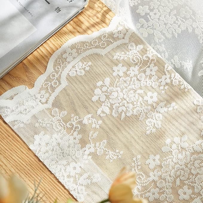 YJ YANJUN Vintage Lace Curtains Elegant Flower Off White 132 inch Curtains 1 - Image 5