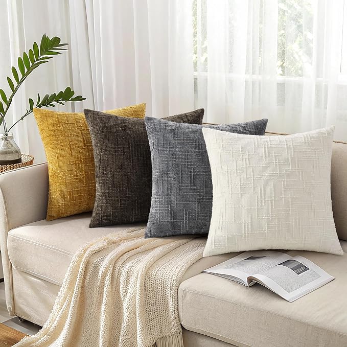 decorUhome Summer Mustard Yellow Chenille Euro Sham Throw Pillow Covers 22x22 - Image 7