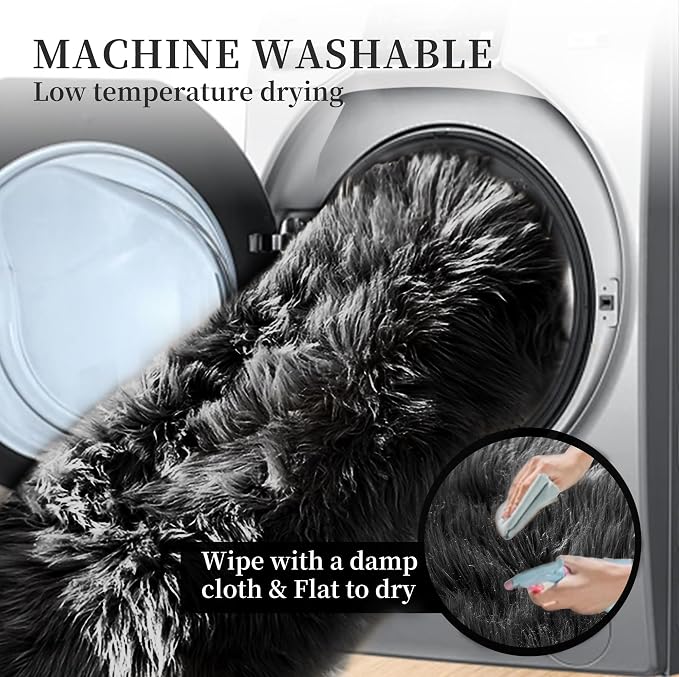 ORINOVA Black Faux Sheepskin Washable Fluffy Fur Rugs - Image 5