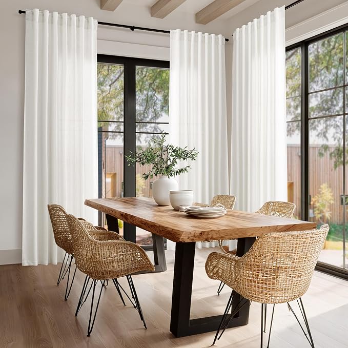 Nanspring Beige White Linen Curtains 63 Inch Length - Image 7