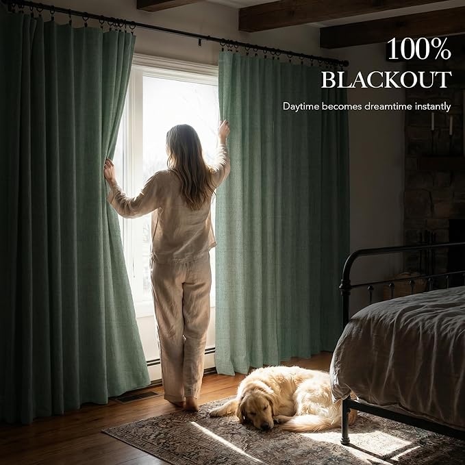 RYB HOME Sage Green 100% Blackout Curtains 84 inches Long, Thermal Insulated - Image 3