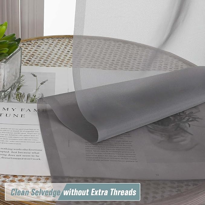 Grey Sheer Curtains for Windows 108 inches Long 2 Panels Set, Soft Airy - Image 2