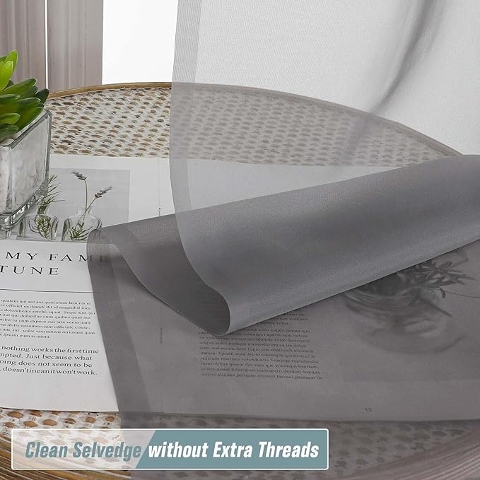 Grey Sheer Curtains 84 Inches Long 2 Panels, Elegant Airy Transparent Light - Image 2